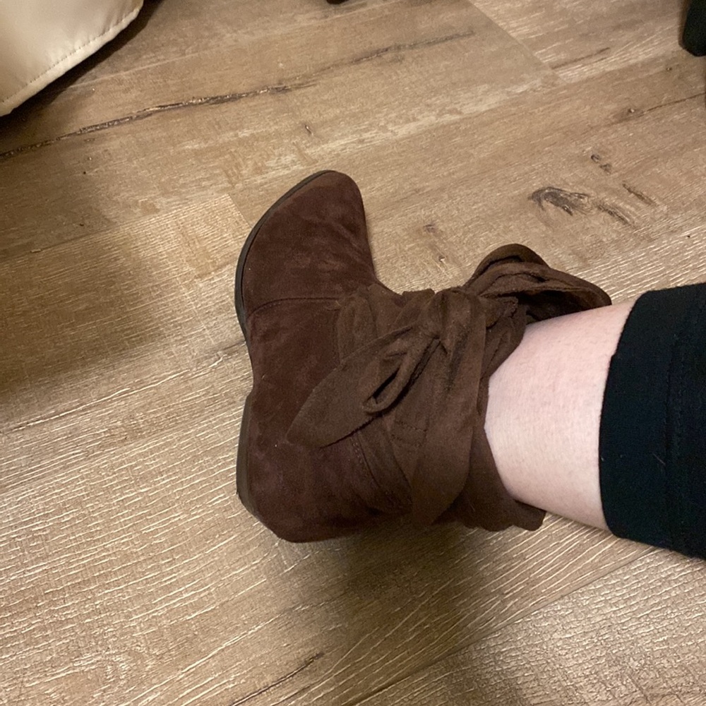Medieval fantasy knight ranger boots brown suede wrap and tie size 38